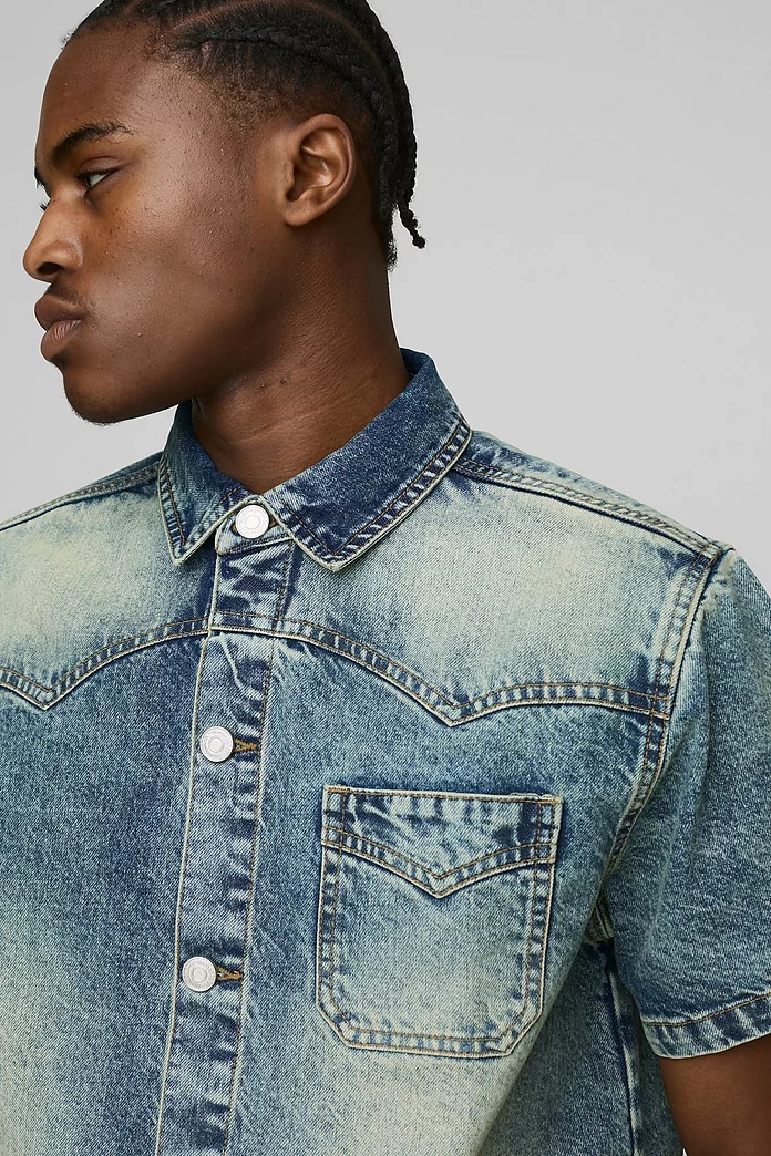 Boxy Washed Denim Shirt | boohooMAN USA Boxy Washed Denim Shirt | boohooMAN USA